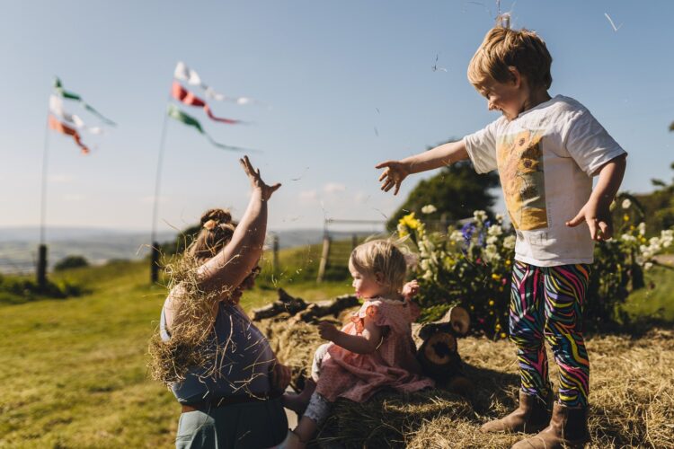 garden games and guests having fun during wedding reception LGBTQ wedding in the Black Mountains