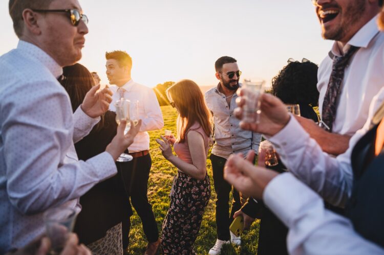 garden games and guests having fun during wedding reception LGBTQ wedding in the Black Mountains