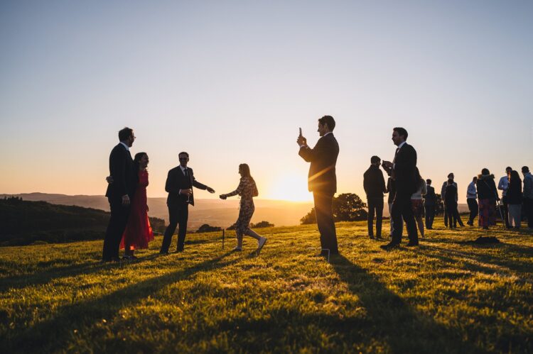 garden games and guests having fun during wedding reception LGBTQ wedding in the Black Mountains
