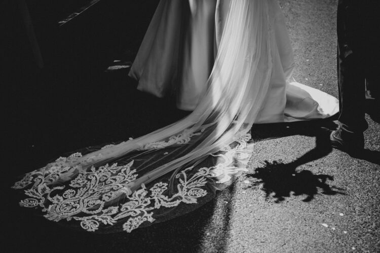 bride and wedding party on the way to Over Barn