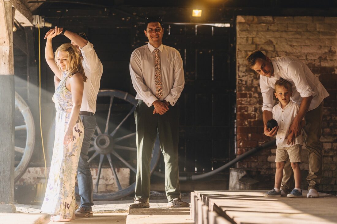 reception drinks and guests having fun at Over Barn