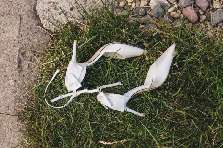 bride's shoes at Over Barn