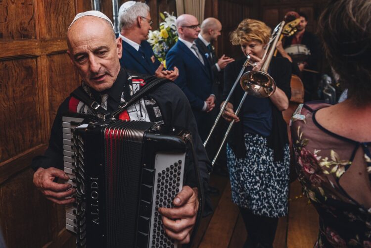 musicians during jewish wedding dances at Brinsop Court, Hereford