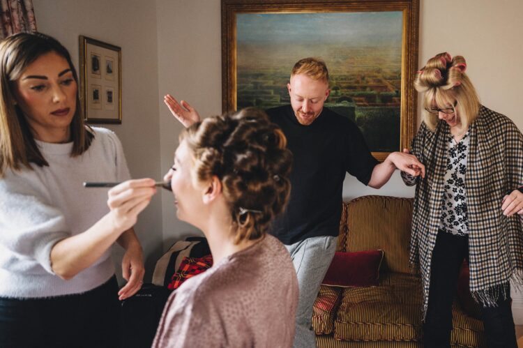 bride getting ready at Dewsall Court jewish wedding