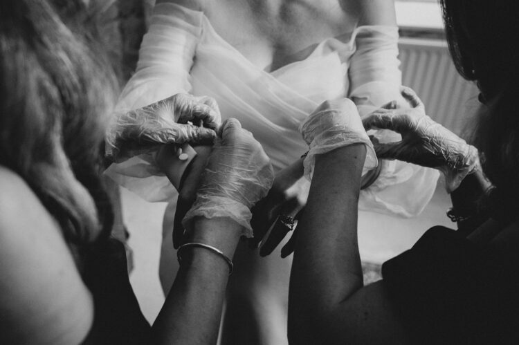 bride getting ready at Dewsall Court jewish wedding