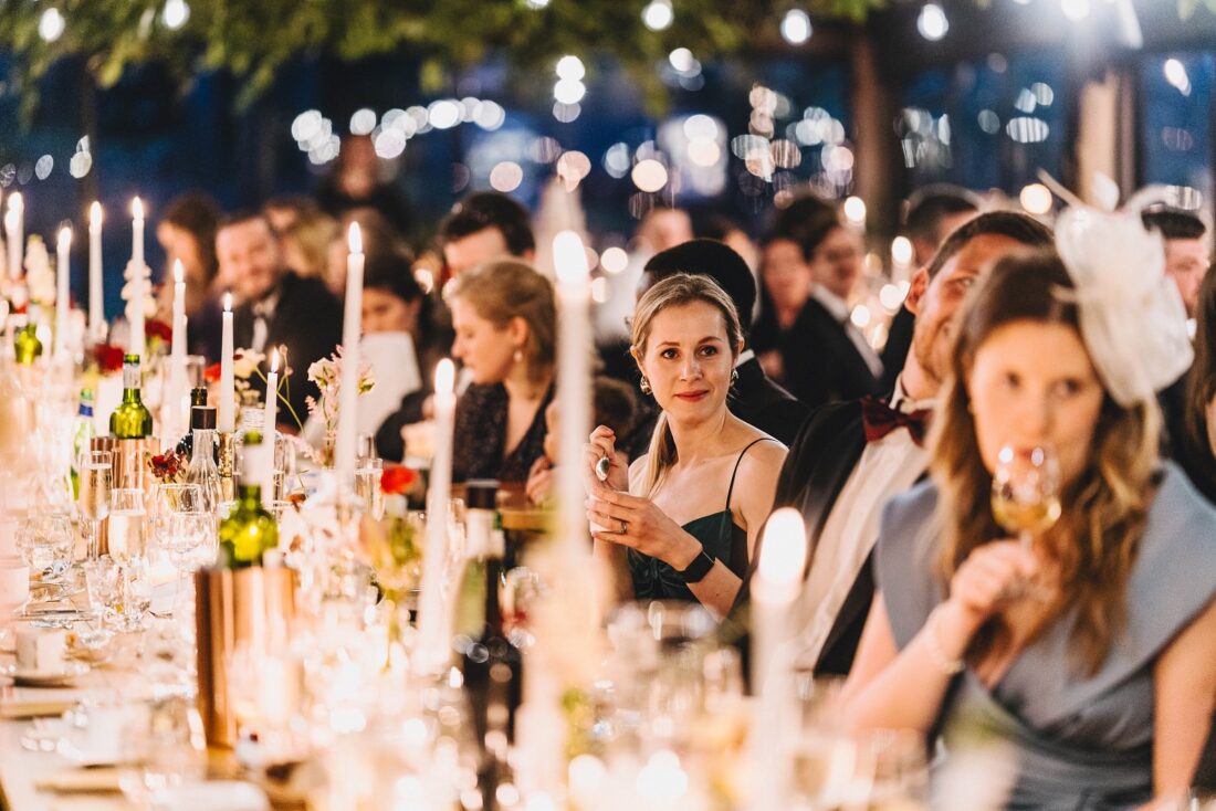 wedding breakfast and speeches at Dewsall Court jewish wedding photographer UK