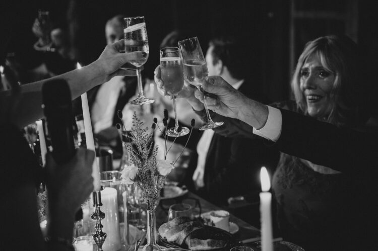 wedding breakfast and speeches at Dewsall Court jewish wedding photographer UK