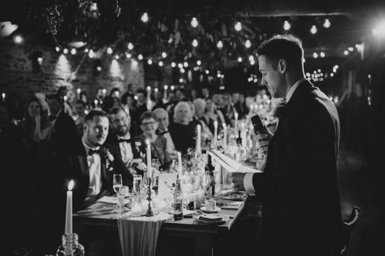 wedding breakfast and speeches at Dewsall Court jewish wedding photographer UK