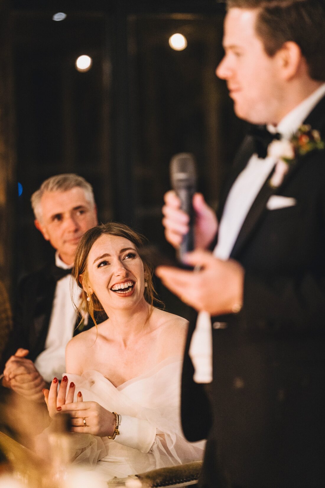 wedding breakfast and speeches at Dewsall Court jewish wedding photographer UK