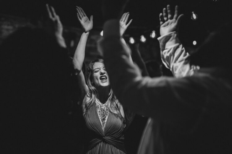 dance floor fun at Dewsall Court, jewish wedding photographer UK