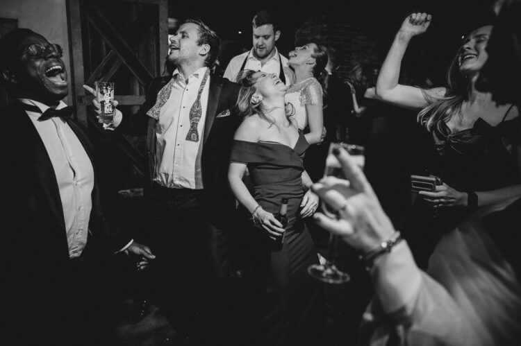 dance floor fun at Dewsall Court, jewish wedding photographer UK