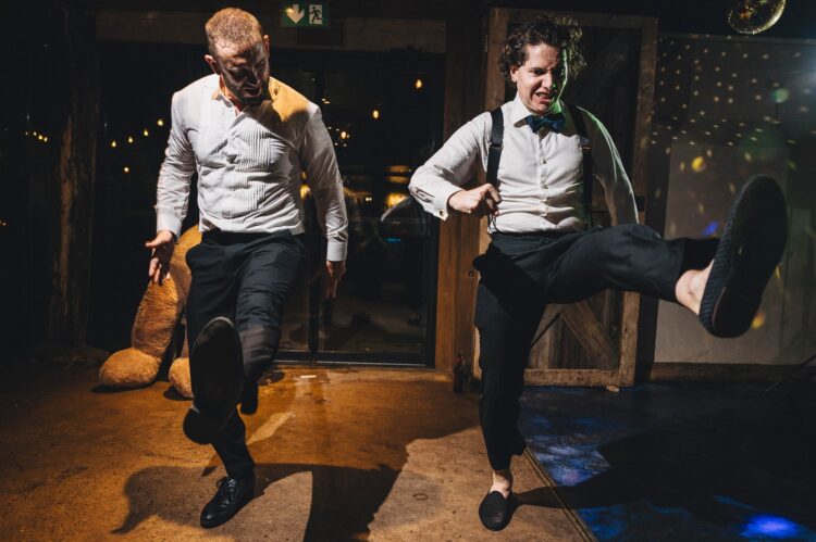 dance floor fun at Dewsall Court, jewish wedding photographer UK