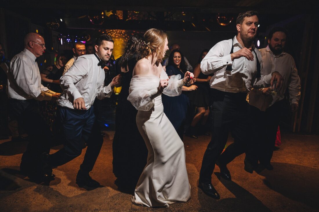 dance floor fun at Dewsall Court, jewish wedding photographer UK