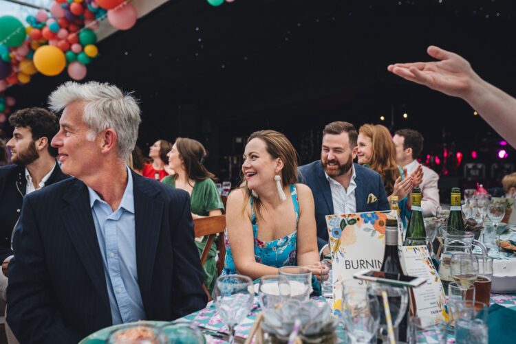 luxury marquee wedding guests during speeches