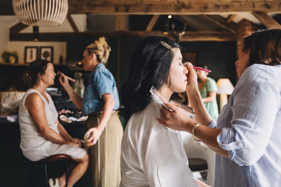 bride getting ready at Shucknall Court Hereford