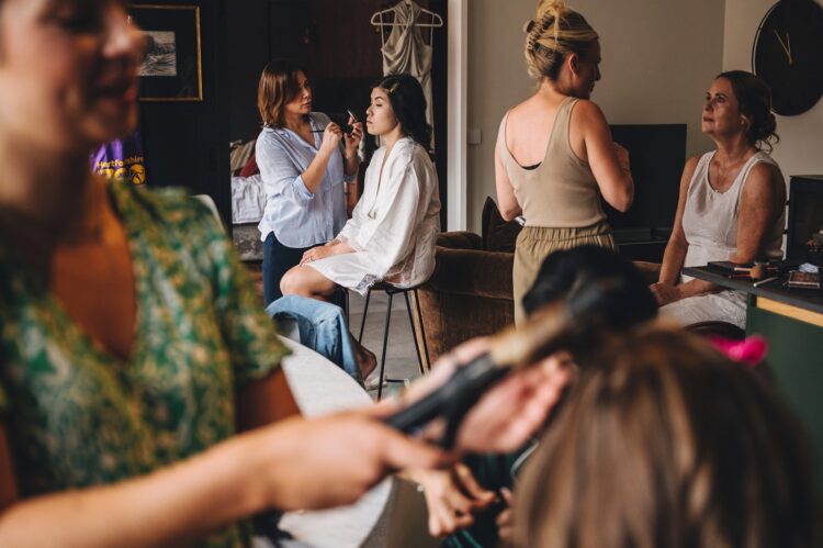 bride getting ready at Shucknall Court Hereford