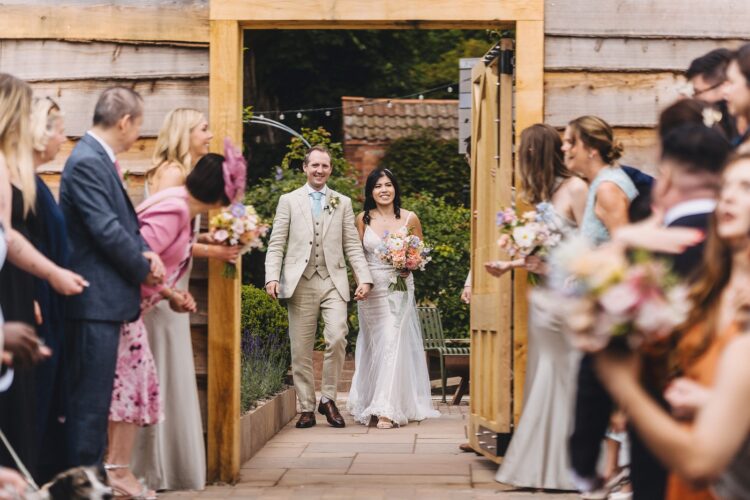 confetti moment at Shucknall Court wedding venue Hereford
