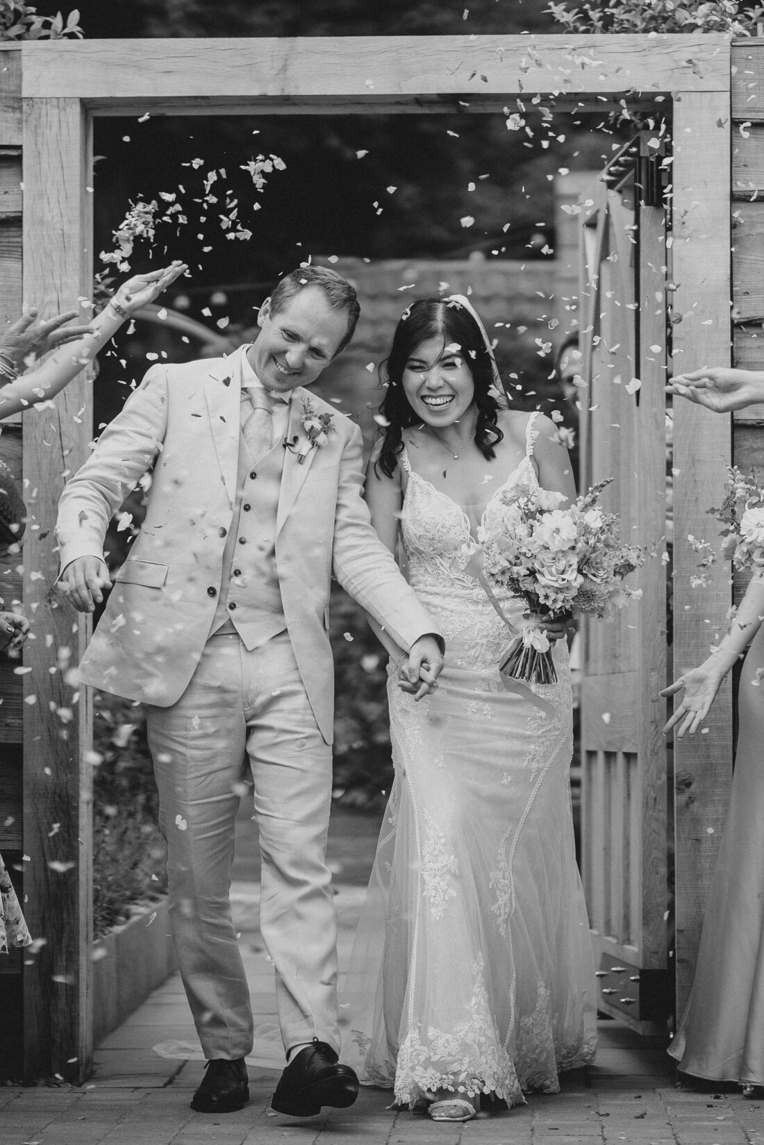confetti moment at Shucknall Court wedding venue Hereford