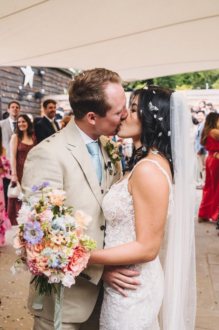 confetti moment at Shucknall Court wedding venue Hereford