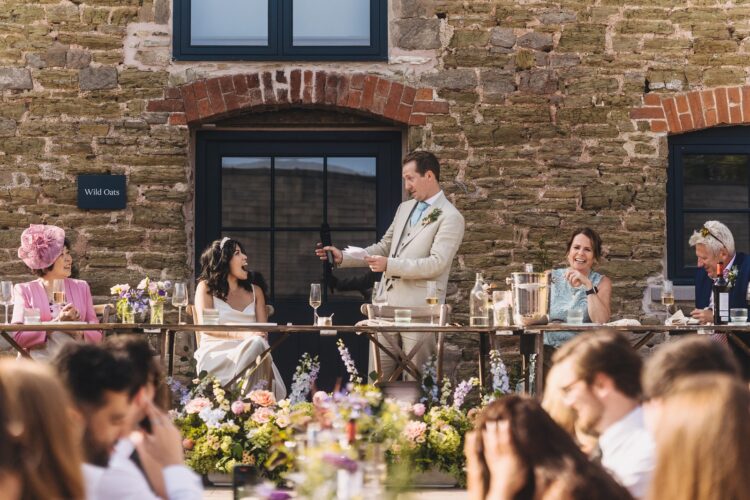 wedding breakfast and the speeches at Shucknall Court luxury herefordshire wedding venue