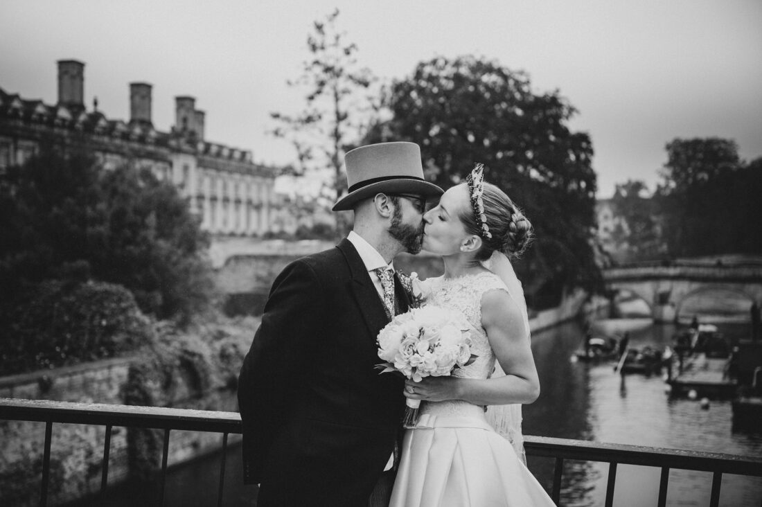that just married feeling on the Garrett Hostel Bridge, Cambridge wedding photographer