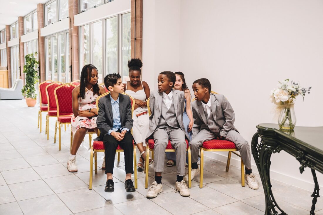 wedding guests waiting for the couple to arrive to their wedding ceremony at the new hereford wedding register office