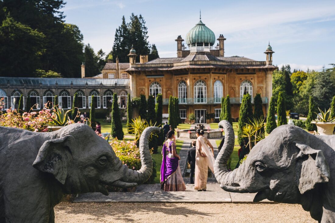 wedding guests enjoying the grounds of sezincote house